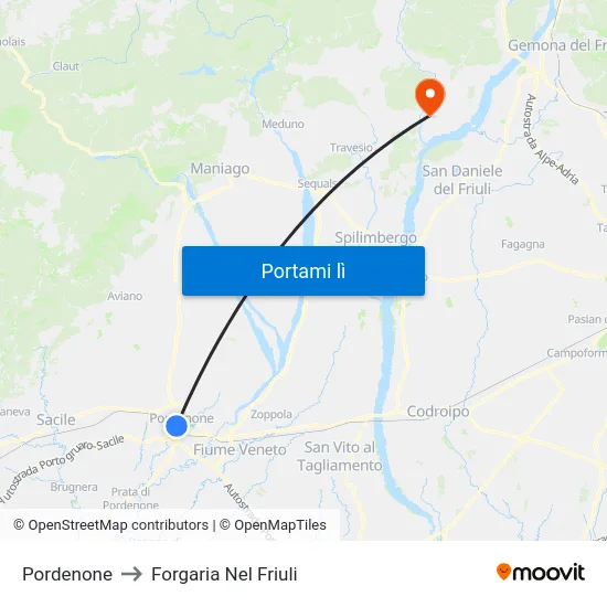Pordenone to Forgaria Nel Friuli map