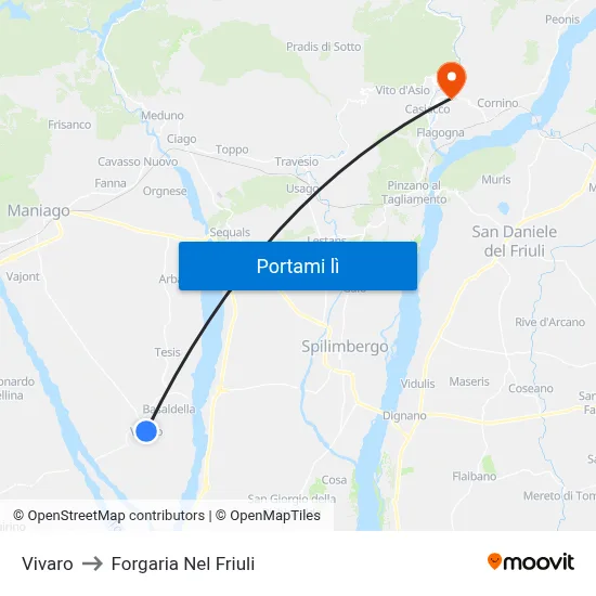 Vivaro to Forgaria Nel Friuli map