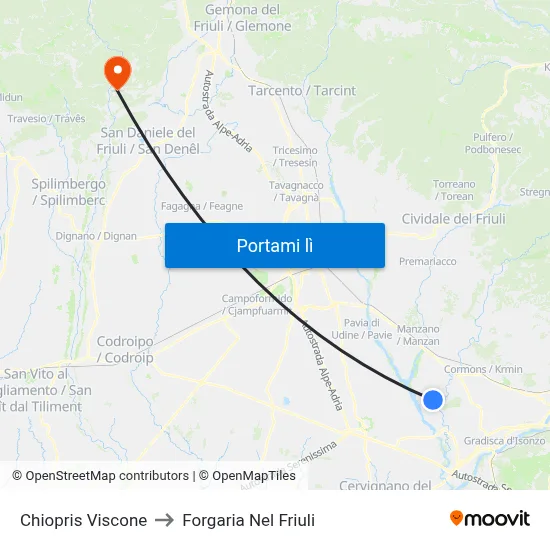 Chiopris Viscone to Forgaria Nel Friuli map