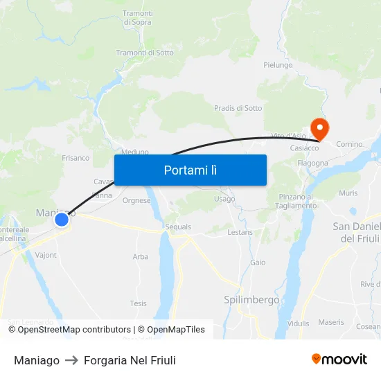 Maniago to Forgaria Nel Friuli map