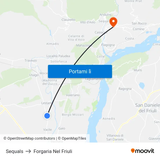 Sequals to Forgaria Nel Friuli map