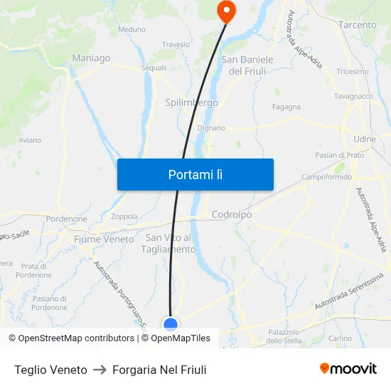 Teglio Veneto to Forgaria Nel Friuli map