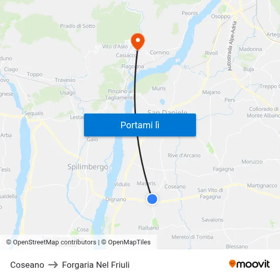 Coseano to Forgaria Nel Friuli map