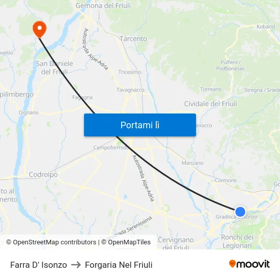 Farra D' Isonzo to Forgaria Nel Friuli map
