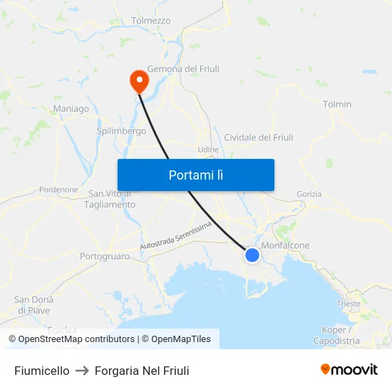 Fiumicello to Forgaria Nel Friuli map
