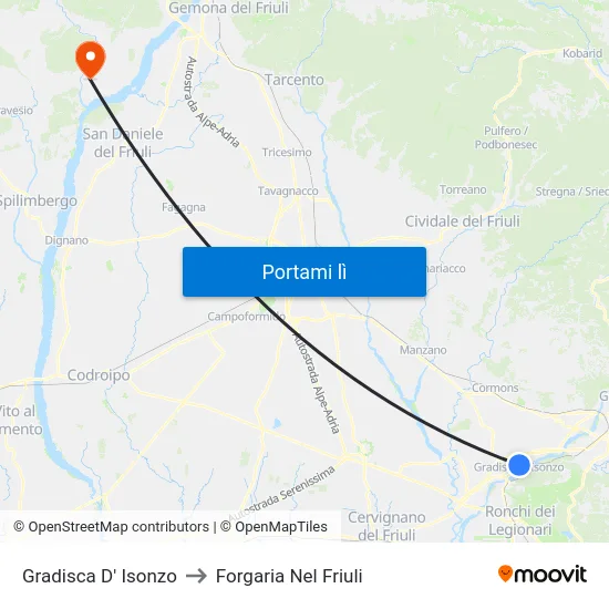 Gradisca D' Isonzo to Forgaria Nel Friuli map