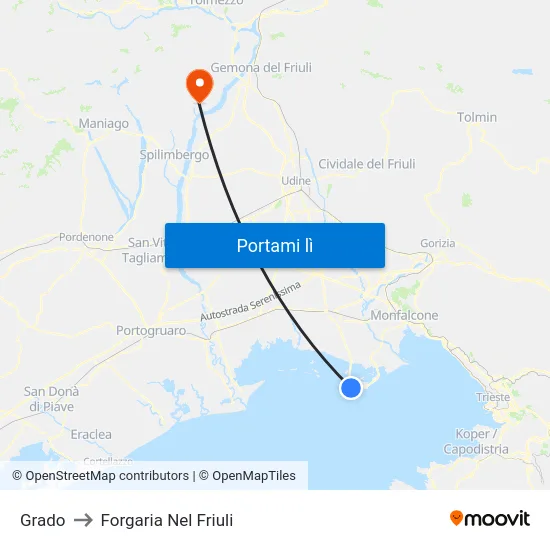 Grado to Forgaria Nel Friuli map