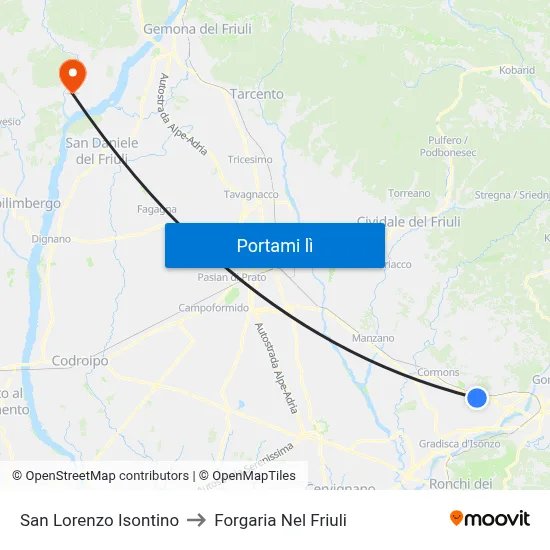 San Lorenzo Isontino to Forgaria Nel Friuli map