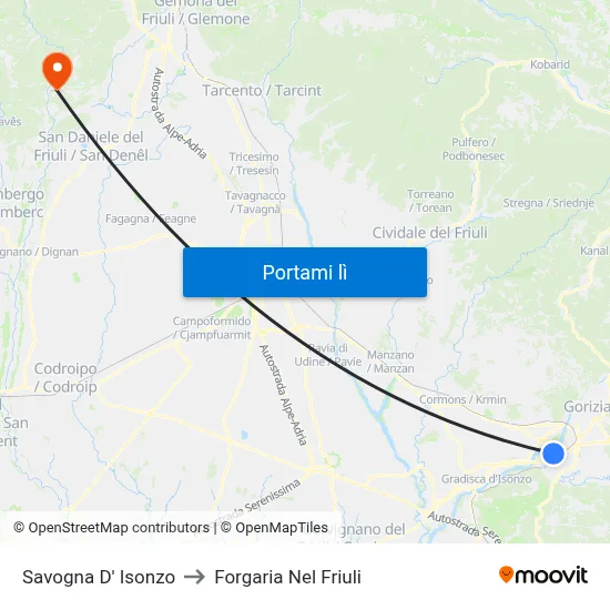 Savogna D' Isonzo to Forgaria Nel Friuli map