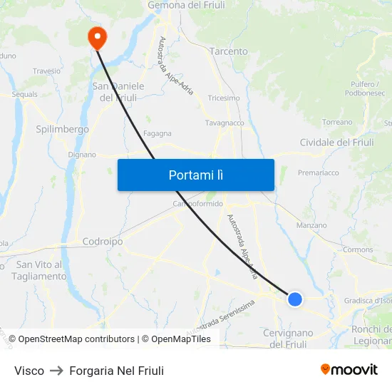 Visco to Forgaria Nel Friuli map