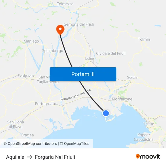 Aquileia to Forgaria Nel Friuli map