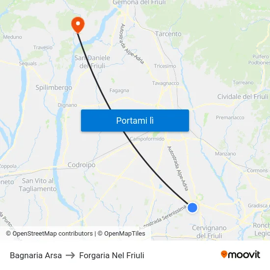 Bagnaria Arsa to Forgaria Nel Friuli map