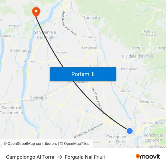 Campolongo Al Torre to Forgaria Nel Friuli map