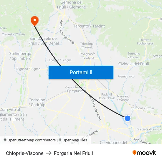 Chiopris-Viscone to Forgaria Nel Friuli map