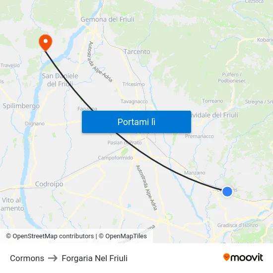 Cormons to Forgaria Nel Friuli map