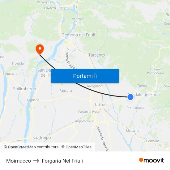 Moimacco to Forgaria Nel Friuli map