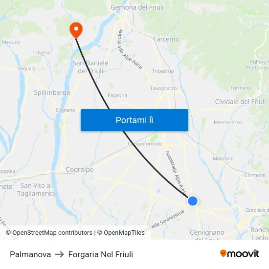Palmanova to Forgaria Nel Friuli map