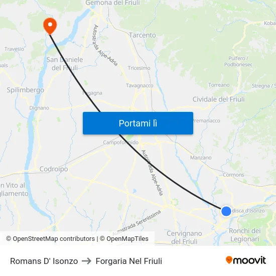 Romans D' Isonzo to Forgaria Nel Friuli map