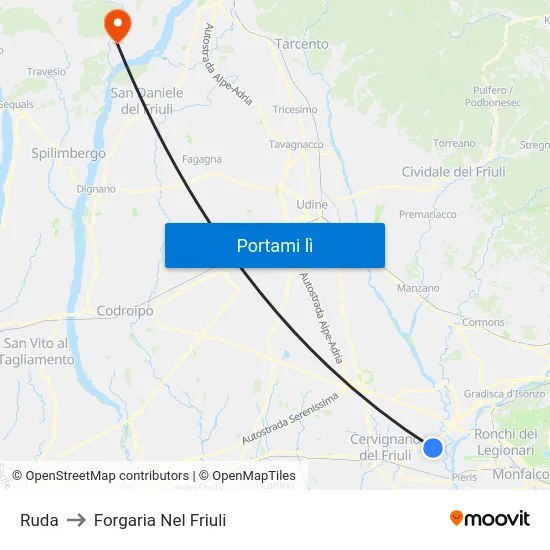 Ruda to Forgaria Nel Friuli map