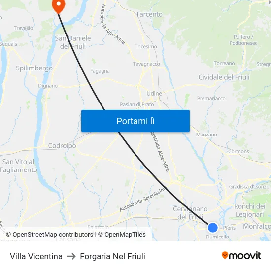 Villa Vicentina to Forgaria Nel Friuli map