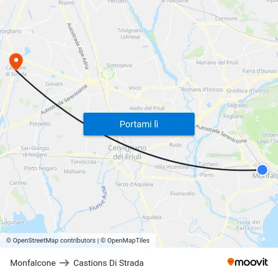 Monfalcone to Castions Di Strada map