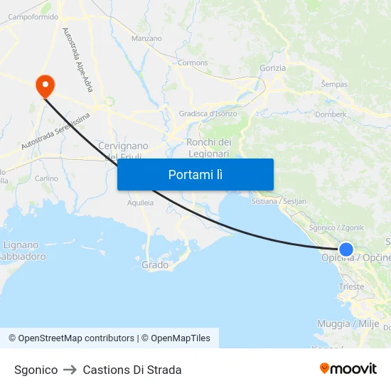 Sgonico to Castions Di Strada map