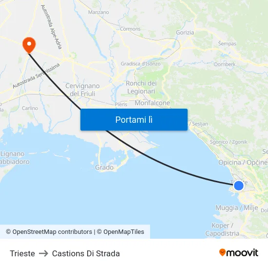Trieste to Castions Di Strada map