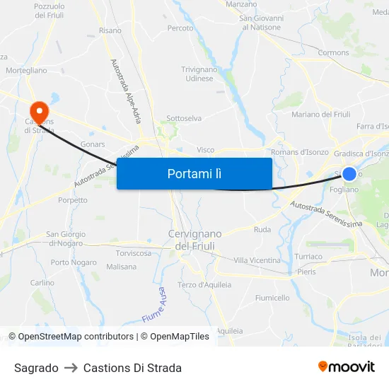 Sagrado to Castions Di Strada map