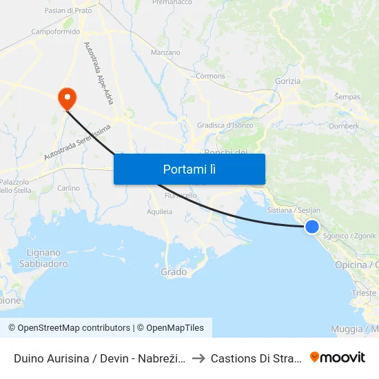 Duino Aurisina / Devin - Nabrežina to Castions Di Strada map