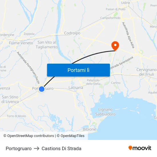 Portogruaro to Castions Di Strada map