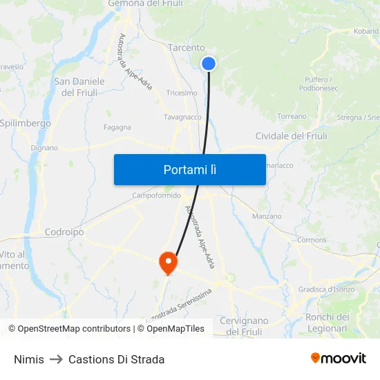 Nimis to Castions Di Strada map