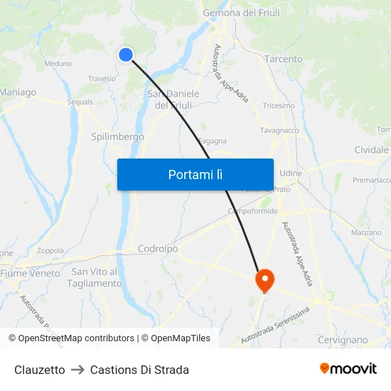 Clauzetto to Castions Di Strada map