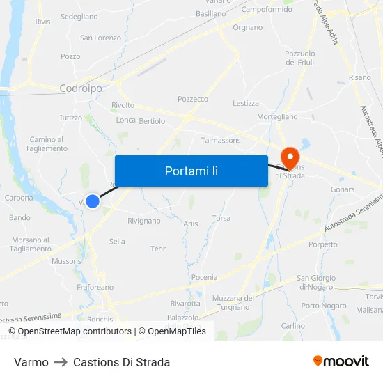 Varmo to Castions Di Strada map