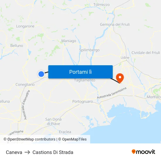 Caneva to Castions Di Strada map