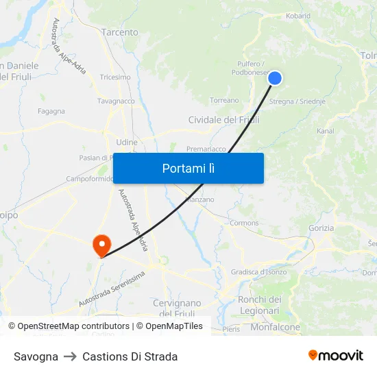 Savogna to Castions Di Strada map