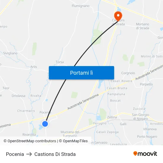 Pocenia to Castions Di Strada map