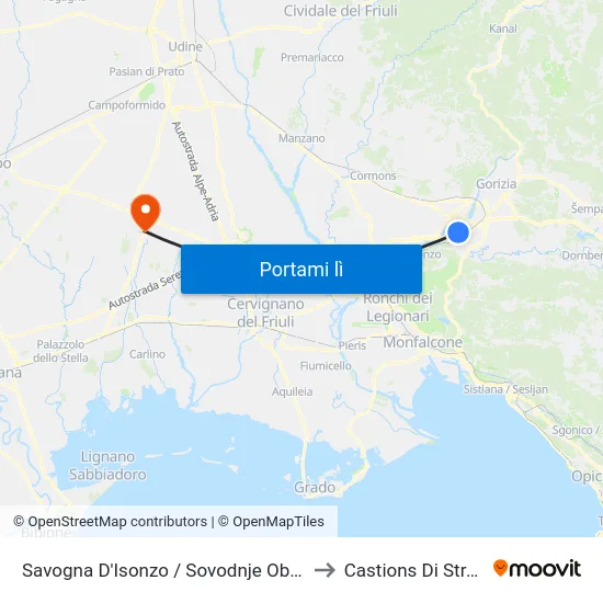 Savogna D'Isonzo / Sovodnje Ob Soči to Castions Di Strada map