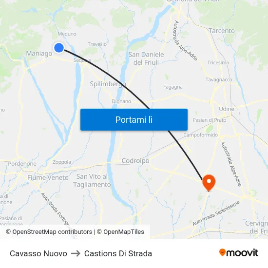 Cavasso Nuovo to Castions Di Strada map