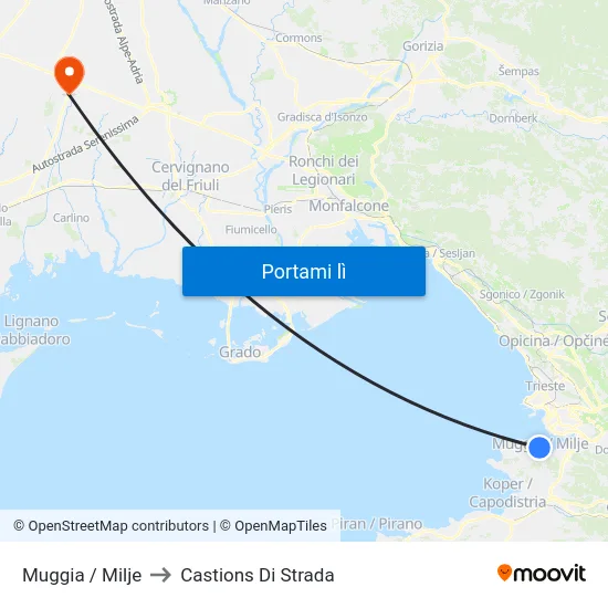 Muggia / Milje to Castions Di Strada map