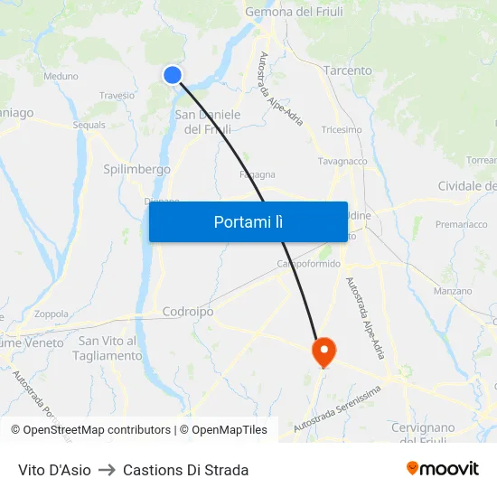 Vito D'Asio to Castions Di Strada map