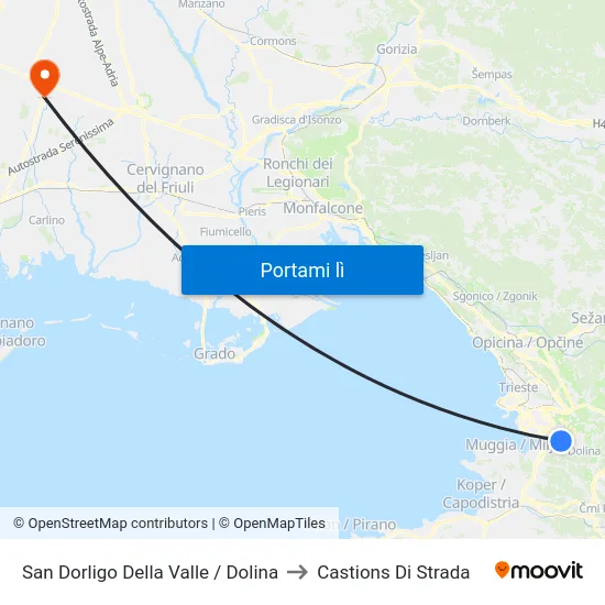 San Dorligo Della Valle / Dolina to Castions Di Strada map