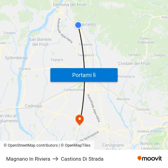 Magnano In Riviera to Castions Di Strada map