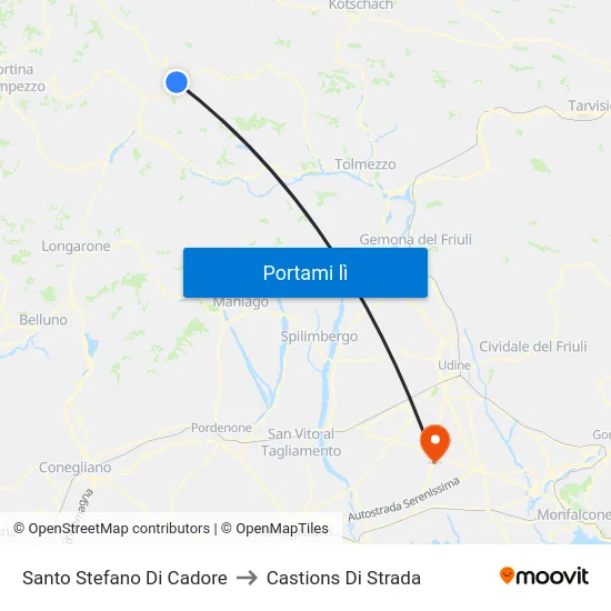 Santo Stefano Di Cadore to Castions Di Strada map