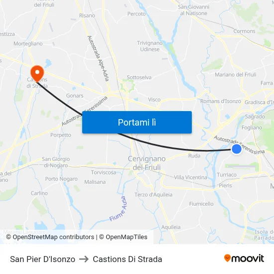 San Pier D'Isonzo to Castions Di Strada map