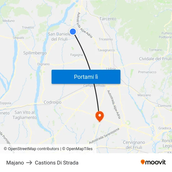 Majano to Castions Di Strada map