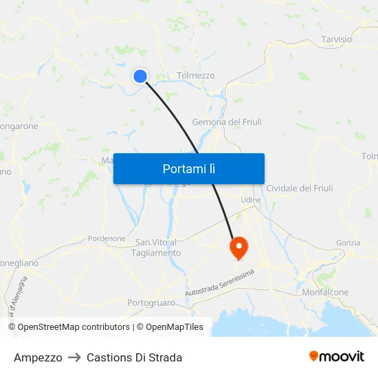 Ampezzo to Castions Di Strada map
