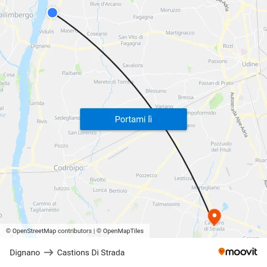 Dignano to Castions Di Strada map