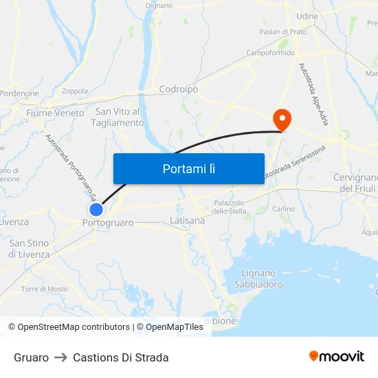 Gruaro to Castions Di Strada map