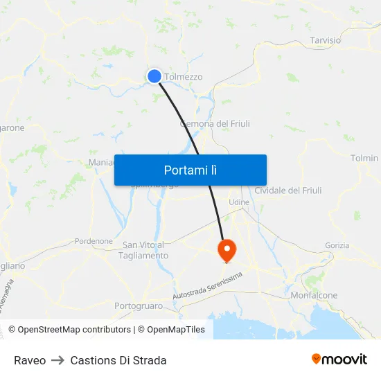 Raveo to Castions Di Strada map