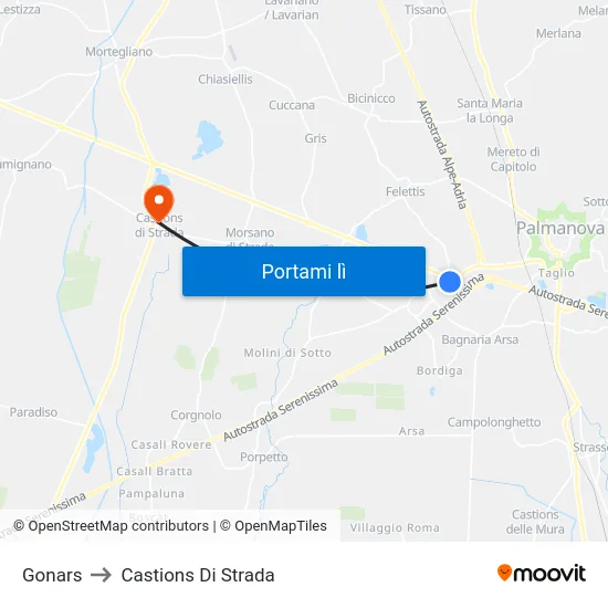 Gonars to Castions Di Strada map